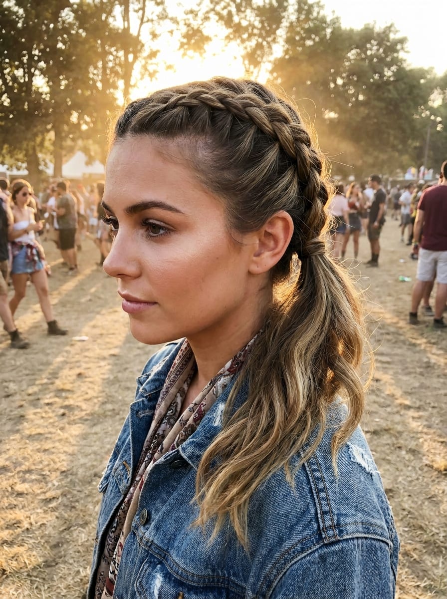 Dutch Braids in einen Ponytail - Festival Frisur 2026